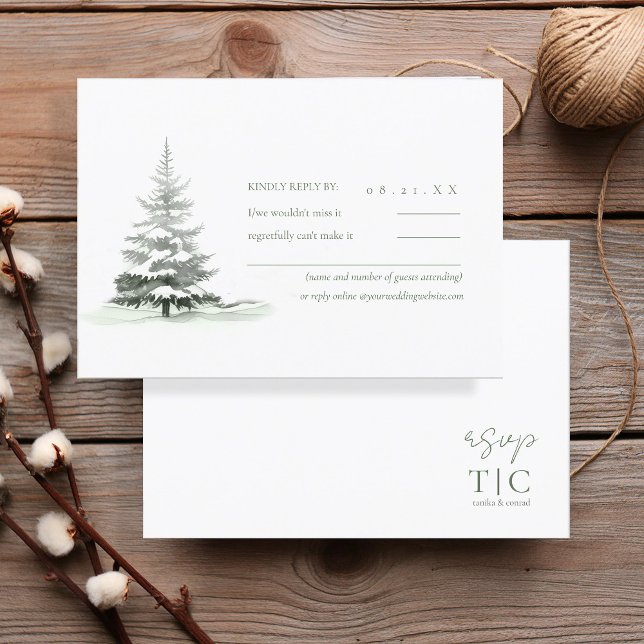 Rustikaler Winter Wedding Forest Green ID1049 RSVP Karte (Von Creator hochgeladen)
