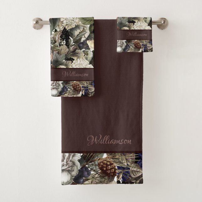 Rustikaler Wintergarten Blumen Eleganter Name Vorl Badhandtuch Set (Insitu)