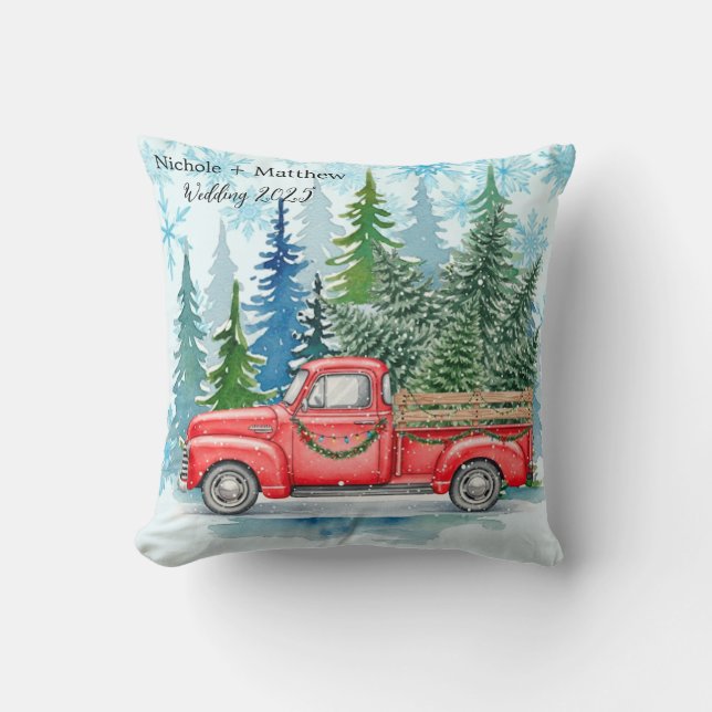 Rustikaler Winterhochzeitruck Kissen (Vorderseite)