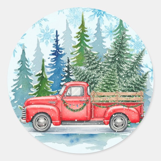 Rustikaler Winterhochzeitruck Runder Aufkleber (Vorderseite)