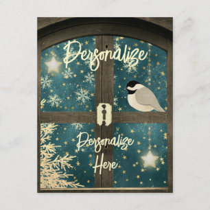 Rustikaler Winterhüttenstar Snowflake Vogel Begleitkarte