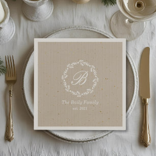 Rustikaler Winterkranz Familienname Weihnachtsfeie Serviette