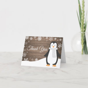 Rustikaler Winterpinguin Snowflake Dankeskarte