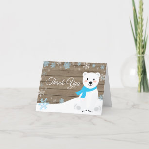 Rustikaler Winterpolarbären Snowflake Blau Dankeskarte
