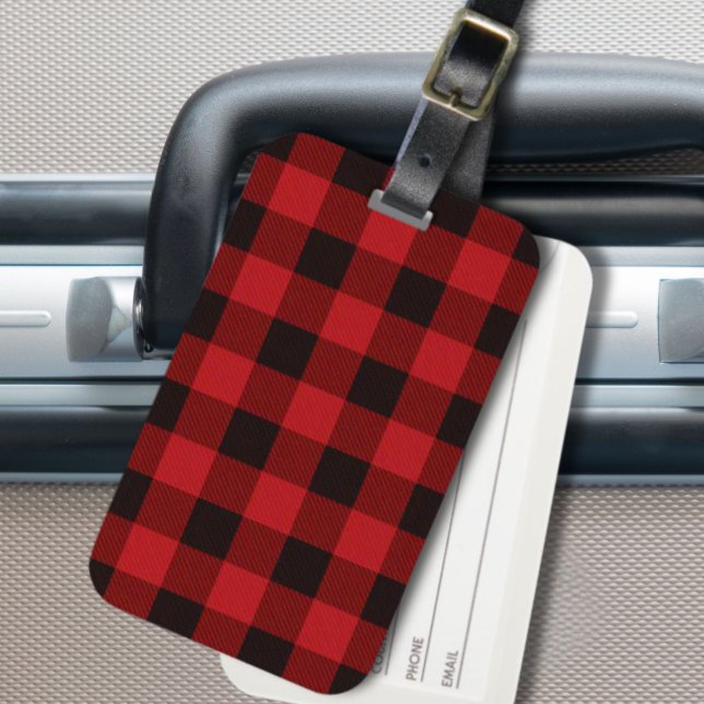 rustikaler Winterurlaub Roter Büffel kariert Gepäckanhänger (rustic winter holiday red black buffalo plaid luggage tag)