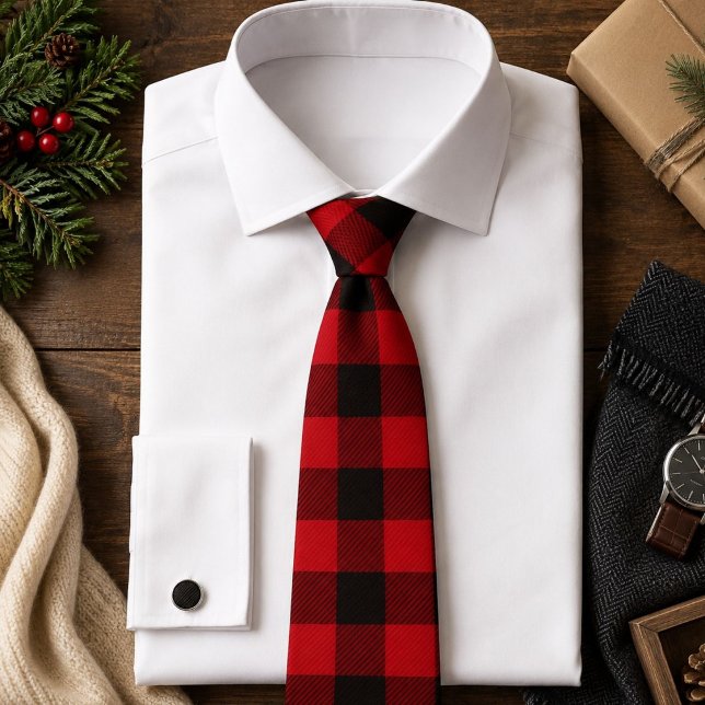 rustikaler Winterurlaub Roter Büffel kariert Krawatte (rustic winter holiday red black buffalo plaid neck tie)