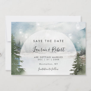 Rustikaler Winterwald Save the Date Einladung Kart