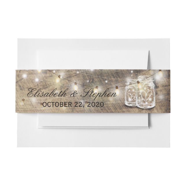 Rustikaler Wood Mason Jar String Lights Polteraben Einladungsbanderole (Vorderseite Beispiel)