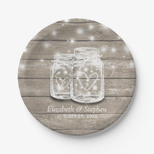 Rustikaler Wood Mason Jar String Lights Polteraben Pappteller