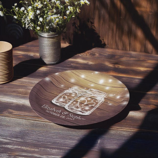 Rustikaler Wood Mason Jar String Lights Polteraben Pappteller (Von Creator hochgeladen)