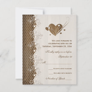 Rustikaler Woodgrain-Blumenspitze-Herzen, die UAWG RSVP Karte