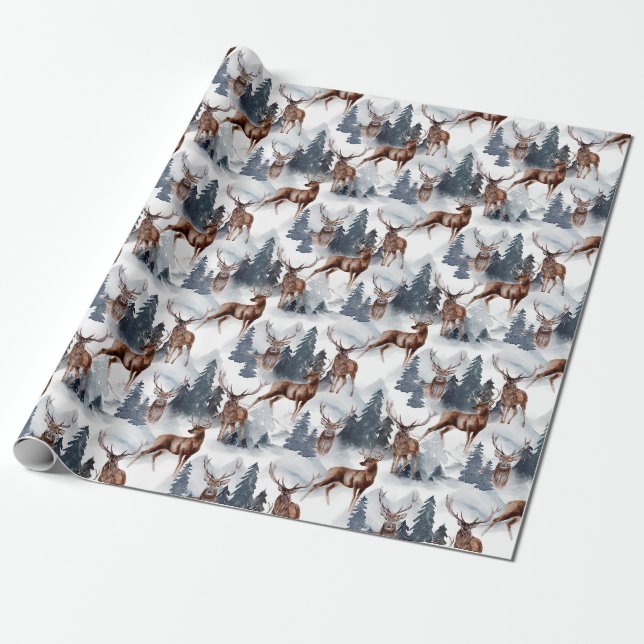 Rustikaler Woodsy Cerwald Winterweihnachtsurlaub Geschenkpapier (Ungerollt)