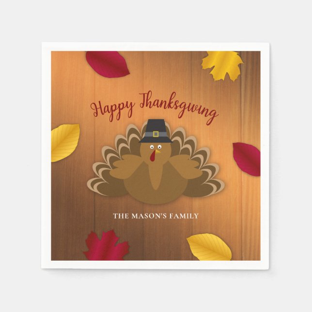 Rustikaler Woodsy Erntedank Türkei & Herbstlaub Serviette (Vorderseite)