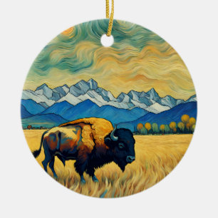 Rustikaler Yellowstone Büffel  Keramik Ornament