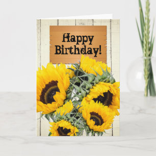 Rustikaler Zaun Holzschild Sonnenblumen Geburtstag Karte