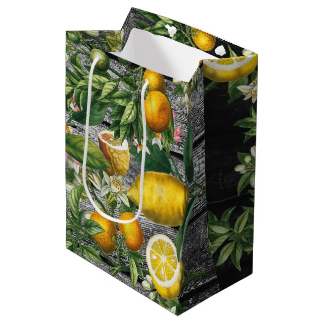 Rustikaler Zitrusgarten Mittlere Geschenktüte (Vorderseite Schrägansicht)