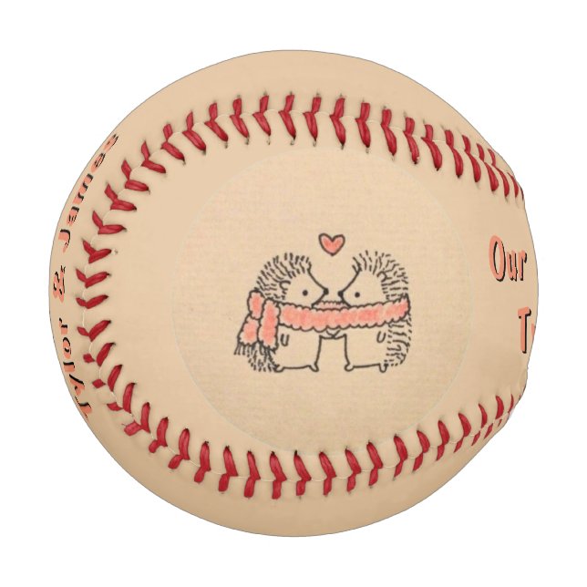 Rustikaler Zwei Niedlicher Igel in Liebe mit Meldu Baseball (Vorderseite Links)