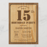 Rustikales 15. Geburtstag Einladung Vintages Holz