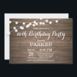 Rustikales 20. Geburtstag Einladung Holz<br><div class="desc">Rustikale 20. Geburtstagseinladung mit Streichelleuchten Holzhintergrund. 13. 15. 16. 18. 21. 30. 40. 50. 60. 70. 80. 90. 100.,  Jedes Alter.
Für weitere Anpassungen klicken Sie bitte auf die Schaltfläche "Anpassen" und verwenden Sie unser Designwerkzeug,  um diese Vorlage zu ändern.</div>