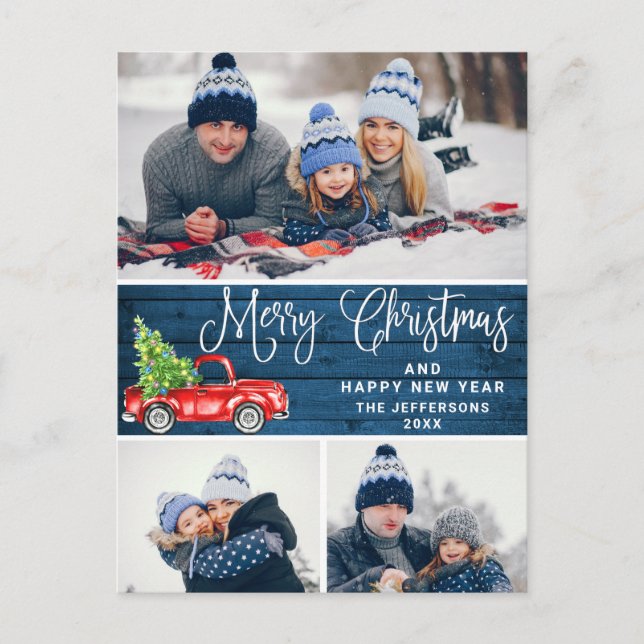 Rustikales 3 FOTO Frohe Weihnachtsfeiertag Postkarte (Vorderseite)