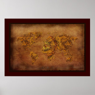 Rustikales 3D Rust-Ton World Map Art Poster