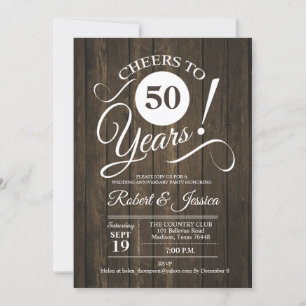Rustikales 50. Hochzeitstag mit Holzmuster Einladung