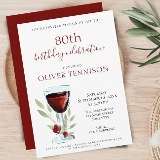 Rustikales 80. Geburtstag Roter Party Einladung