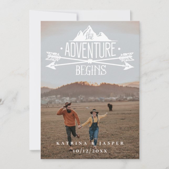 Rustikales Abenteuer fängt Save the Date Foto an Ankündigung (Vorderseite)