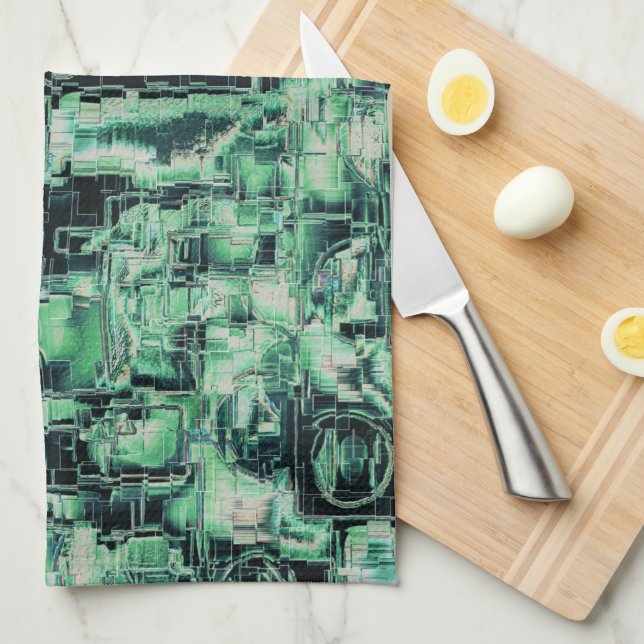 Rustikales abstraktes Bildmosaik in grüner Farbe Geschirrtuch (Viertel Falte)