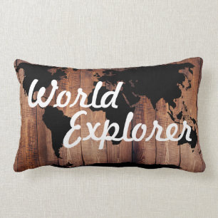 Rustikales Adventure World Explorer - Weltkarte du Lendenkissen