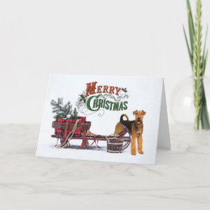 Rustikales Airedale-Weihnachten Feiertagskarte