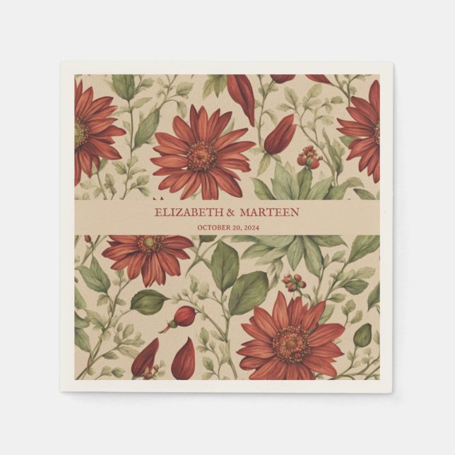 Rustikales Alter Grün & Burgund Rote Flora Herbst Serviette (Vorderseite)