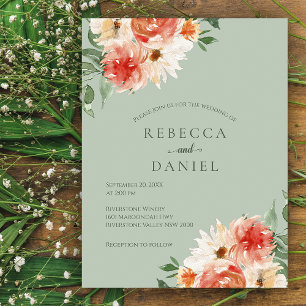 Rustikales Alter Grün und Orange Floral Boho Hochz Postkarte