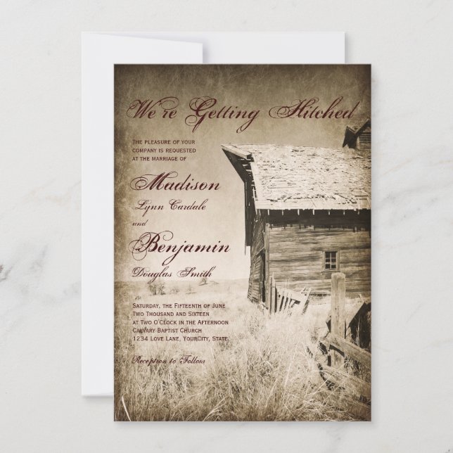 Rustikales altes Barnland Einladungen für Hochzeit (Vorderseite)