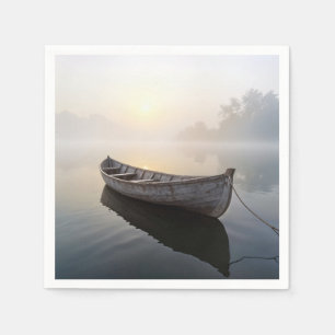 Rustikales altes Holzboot auf einem ruhigen See Serviette