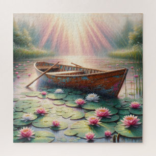 Rustikales altes Rowboat in Water Lilies