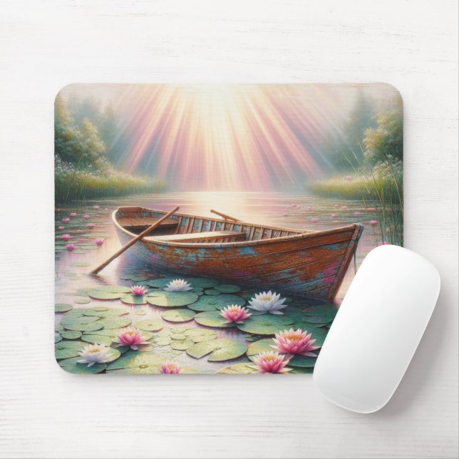 Rustikales altes Rowboat in Water Lilies Mousepad (Mit Mouse)