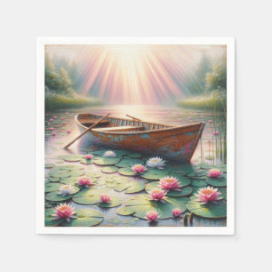 Rustikales altes Rowboat in Water Lilies Serviette
