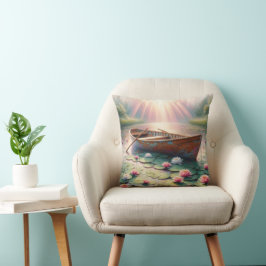 Rustikales altes Rowboat in Water Lilys Kissen