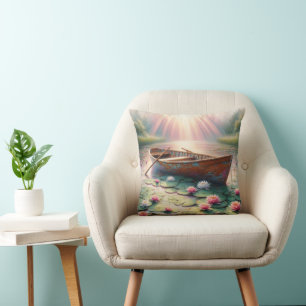Rustikales altes Rowboat in Water Lilys Kissen