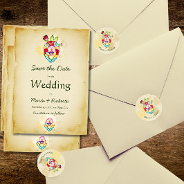 Rustikales anatomisches Herz, mexikanisches Hochze Runder Aufkleber