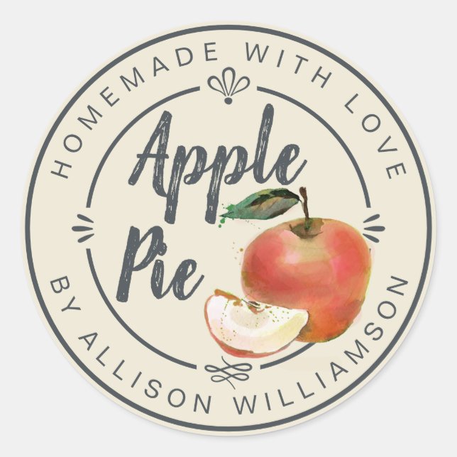 Rustikales Antik-Weiß selbstgemachte Apfeltorte Runder Aufkleber (Vorderseite)