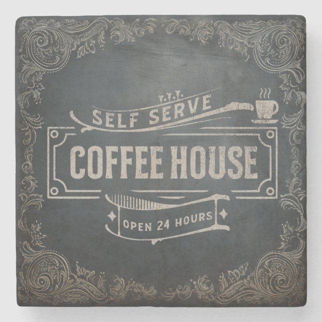 Rustikales antikes Kaffeehaus Chalkboard Steinuntersetzer (Vorderseite)
