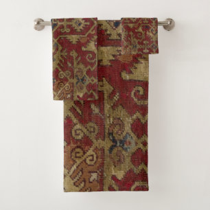 Rustikales antikes orientalisch-persisches Rotes M Badhandtuch Set