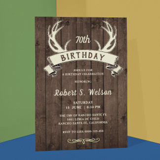 Rustikales Antlers Banner Barnwood Male's Geburtst Einladung