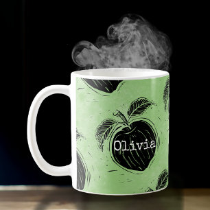 Rustikales Apfelmuster Holzschnitt Kaffeetasse