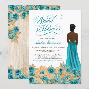 Rustikales Aquamarines Gold Rose & Elegantes Gown Einladung