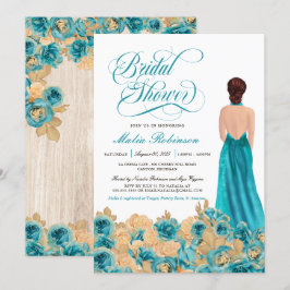 Rustikales Aquamarines Gold Rose & Elegantes Gown  Einladung