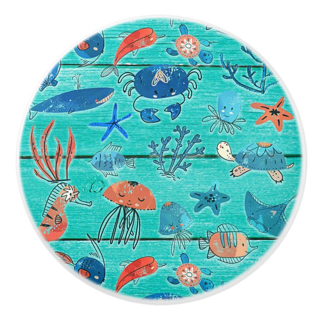 Rustikales Aquamarines Holz & unter dem Meer Freun Keramikknauf (Vorderseite)