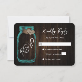 Rustikales Aquamarines Land Holz Herz Mason Jar We RSVP Karte